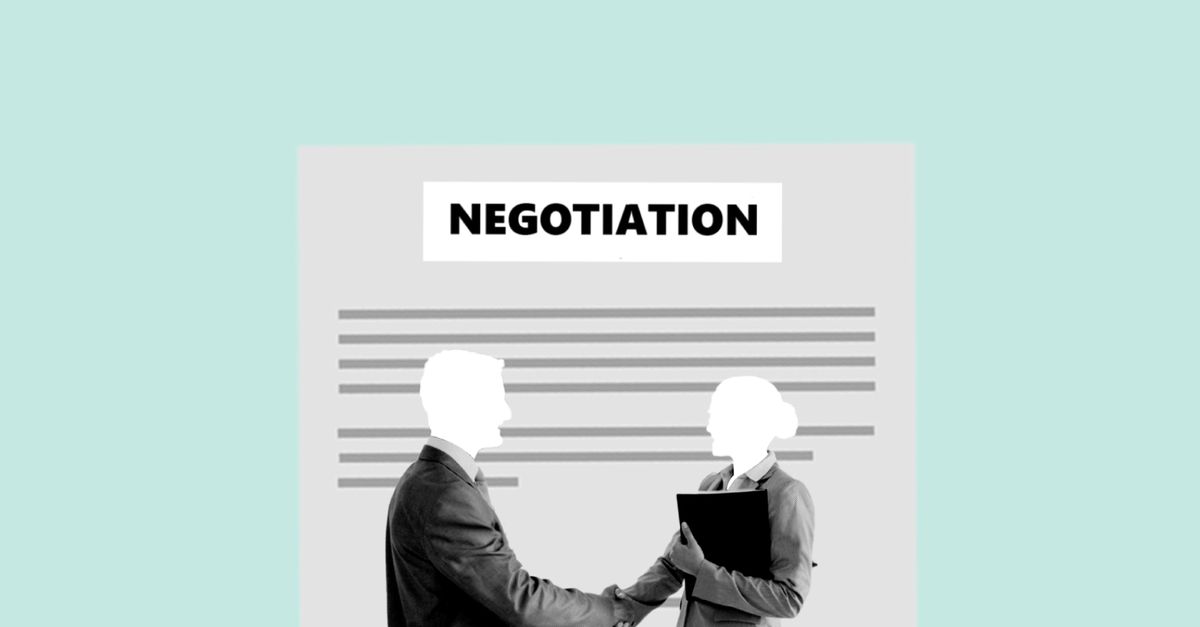Illustration of business colleague shaking hands for agreement against concluded contract during negotiation
