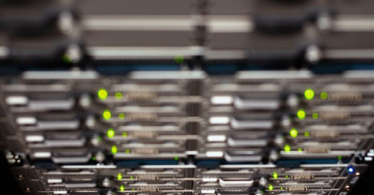 From above contemporary server cable trays without wires located in modern data center
