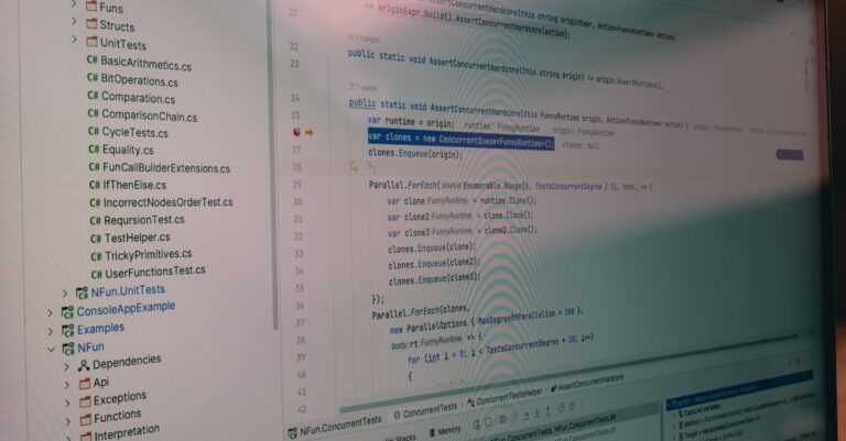 Detailed view of code and file structure in a software development environment.